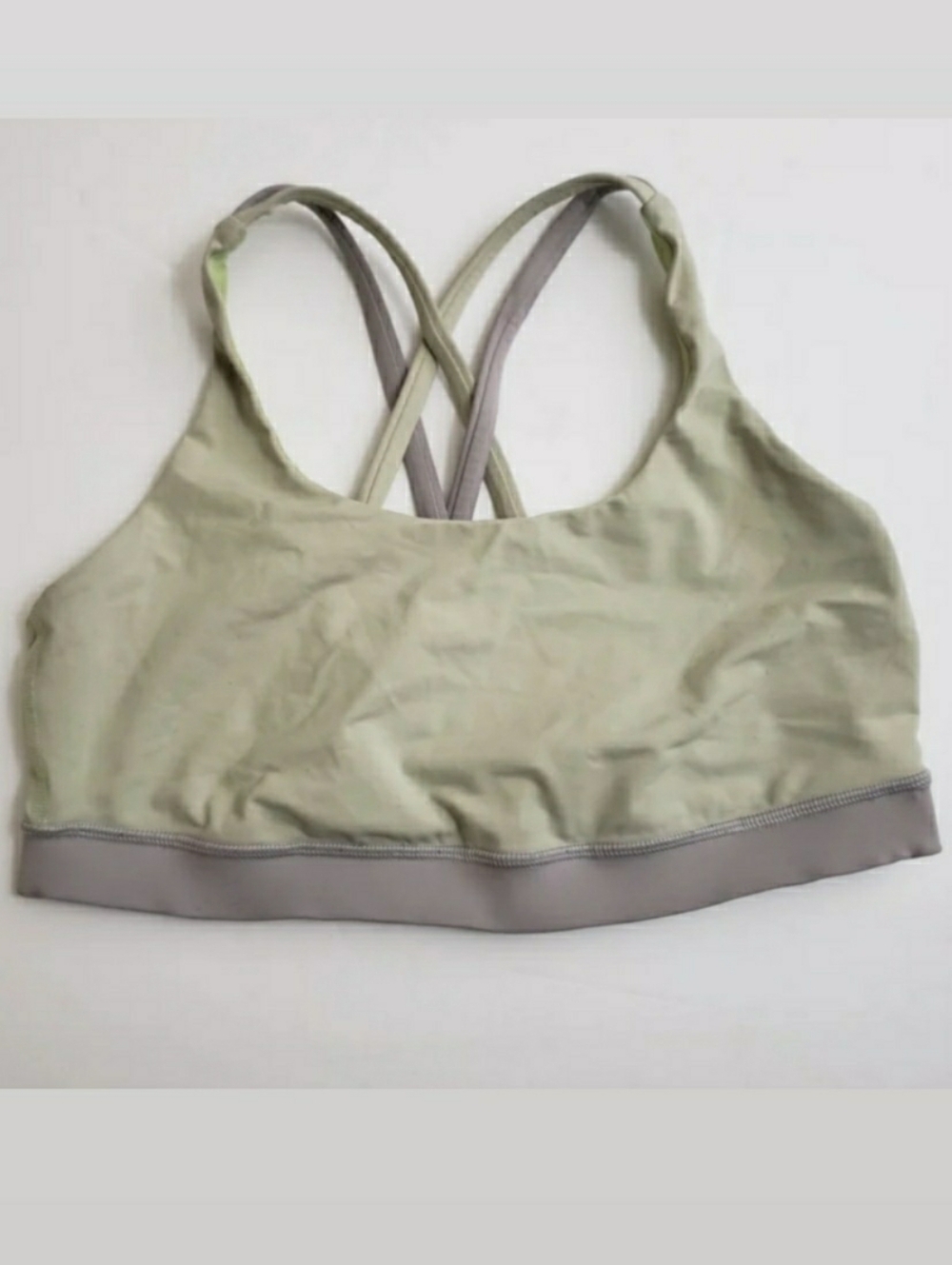 Size 10 Lululemon Light Green And Gray Strappy Back Sports Bra - No Pad Inserts